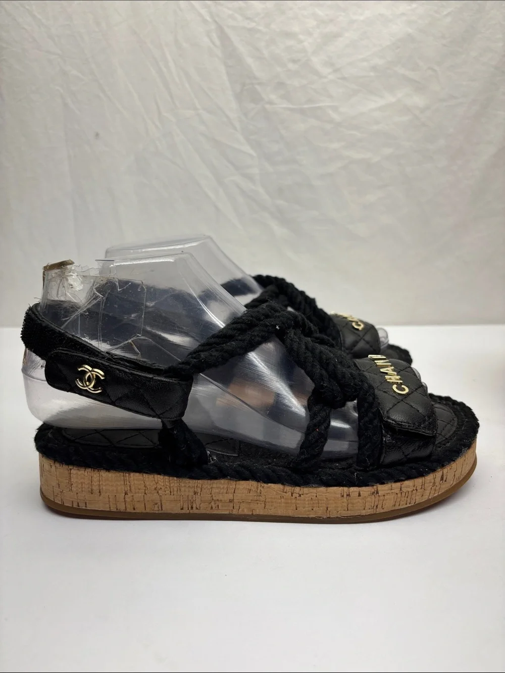 Made in Italy Black Quilted Rope Espadrille Sandals, SZ 8, box 18